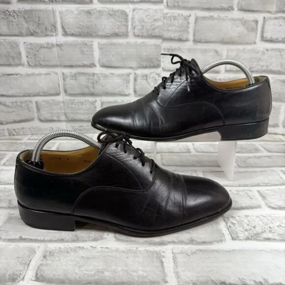 Massimo Emporio Men's Size 9 Black Leather Cap Toe Oxfords Lace Up Dress Shoes